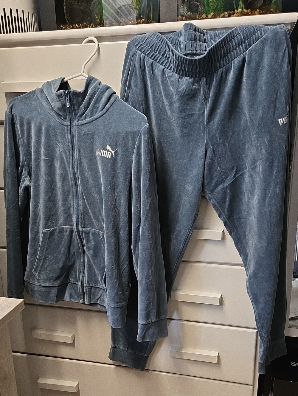 Puma Dusty Blue Velour Hoodie and Joggers Set